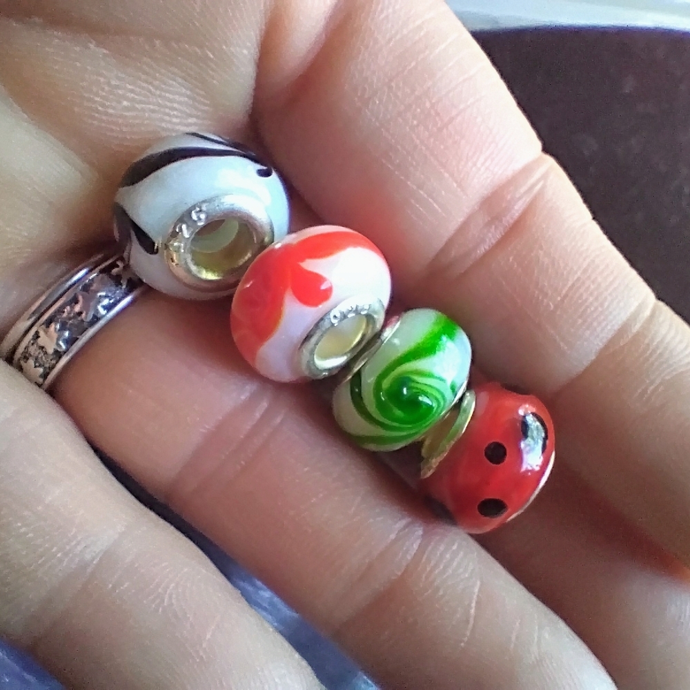 Colorful Glass Bead Charm Set With Sterling Silver Core